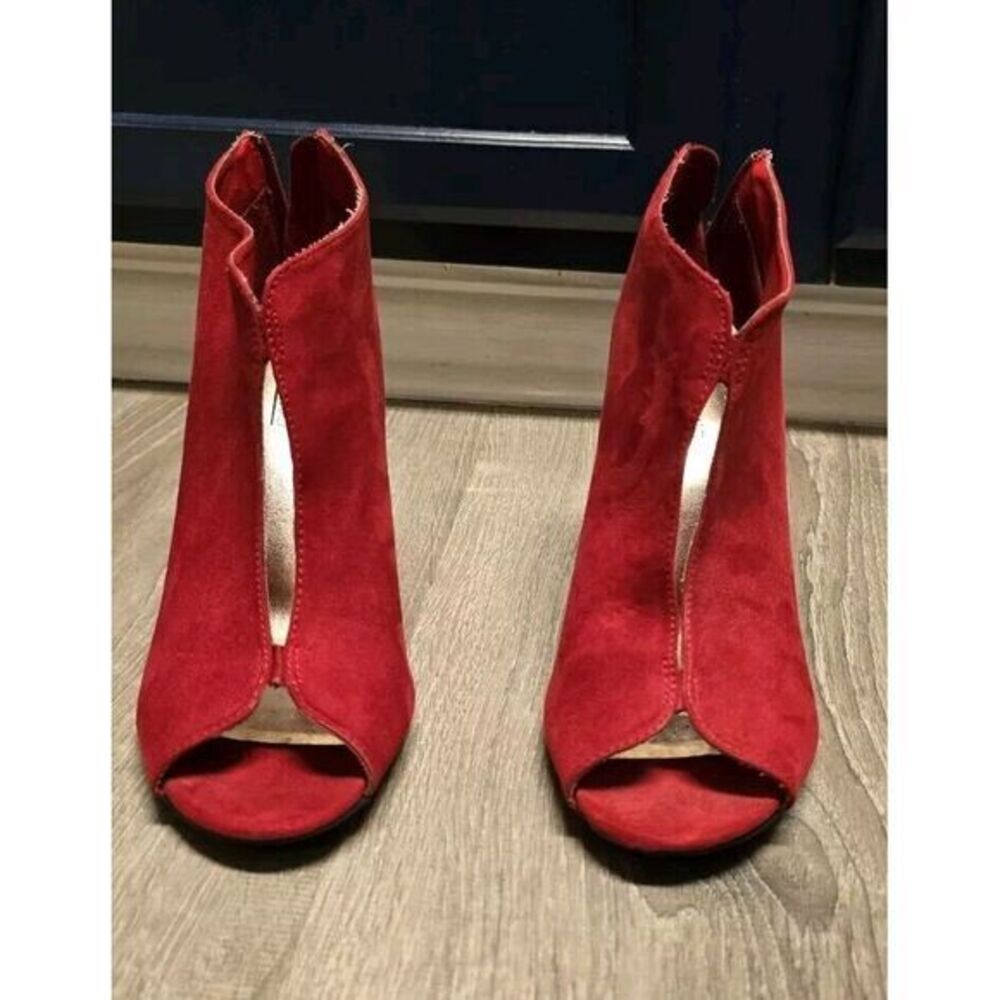 Hot Tomato Women's Red Open Toe Suede Booties High Heel Size 9.5M